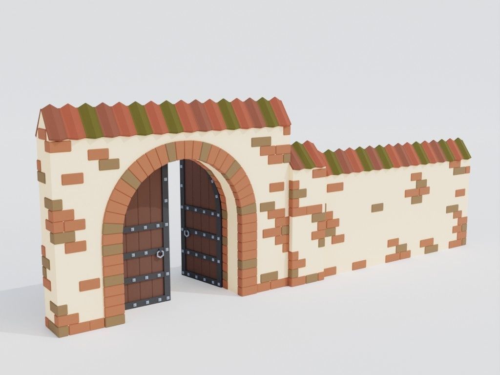 Low poly set of fences Low-poly 3D model_3