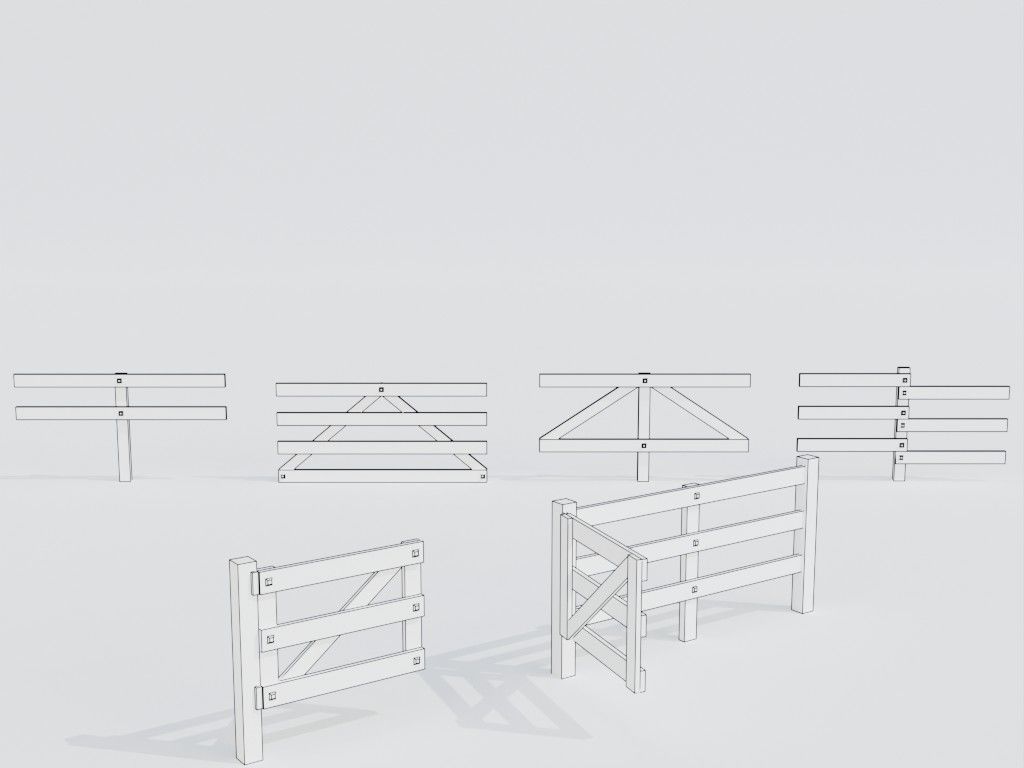 Low poly set of fences Low-poly 3D model_10