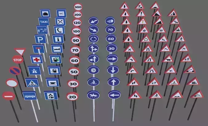 FLAT POLYS - Traffic signs - Europe Low-poly 3D model