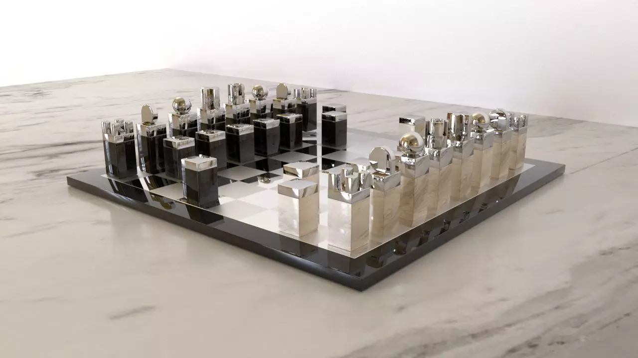 Chess Set on marble table 3D model