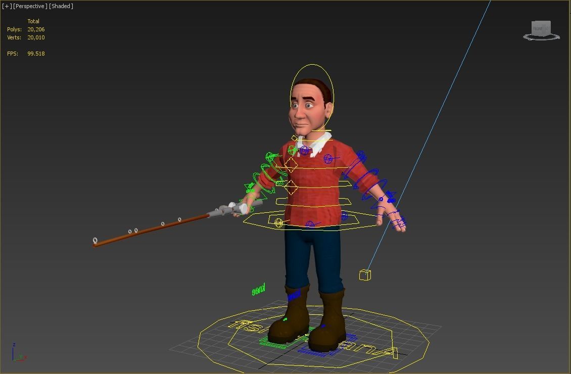 fisherman A  cartoon rigged character 3D model_2