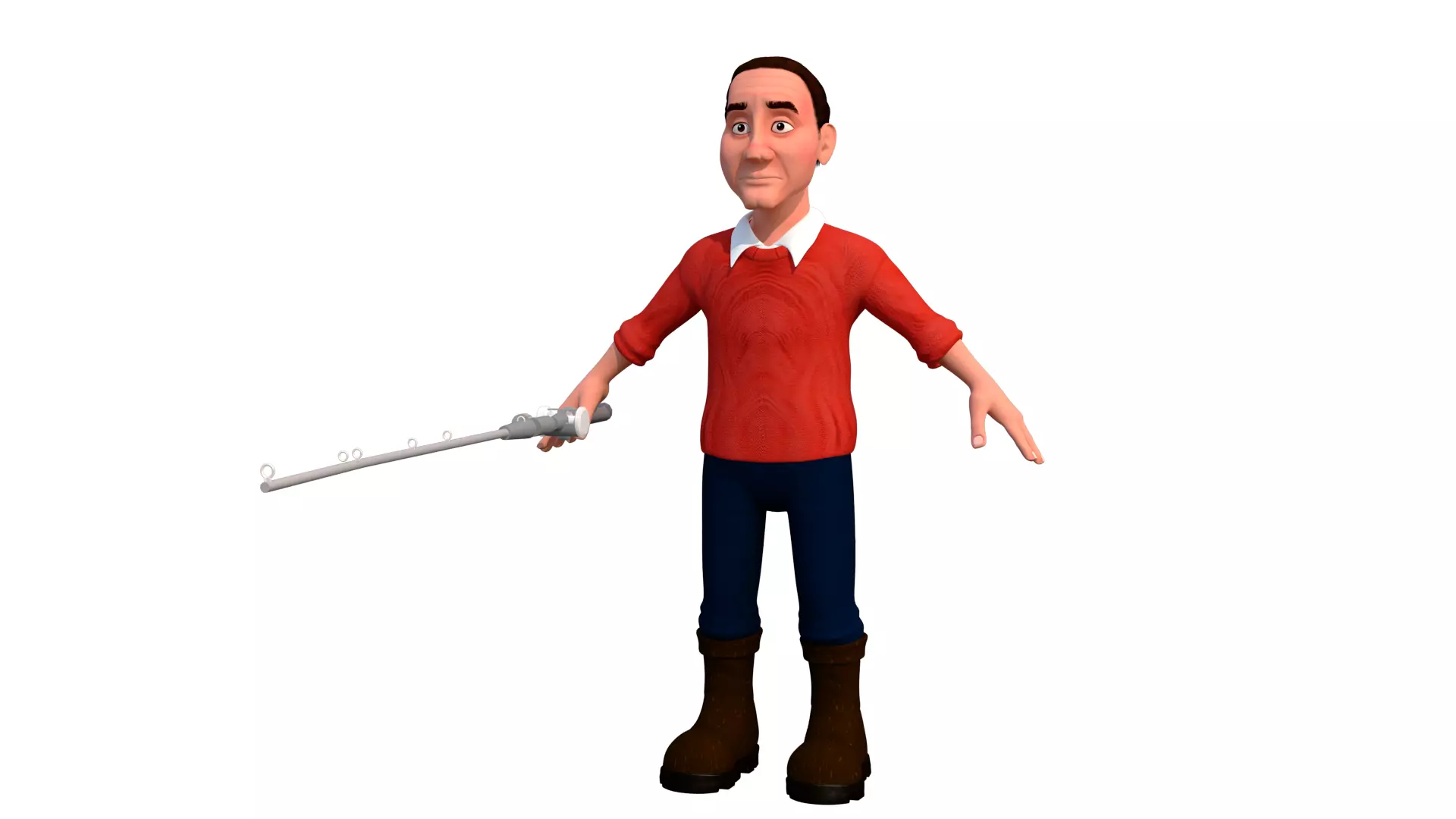 fisherman A  cartoon rigged character 3D model_0