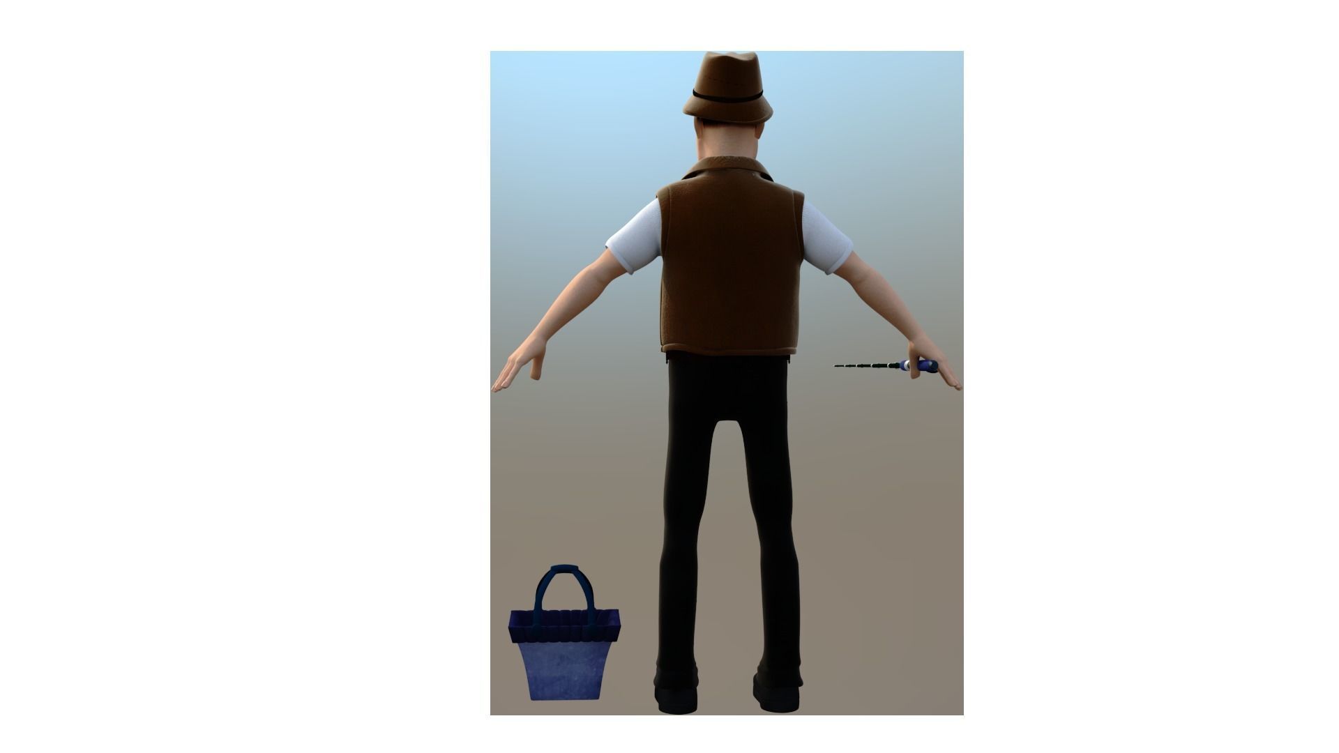fisherman  D cartoon rigged character 3D model_3