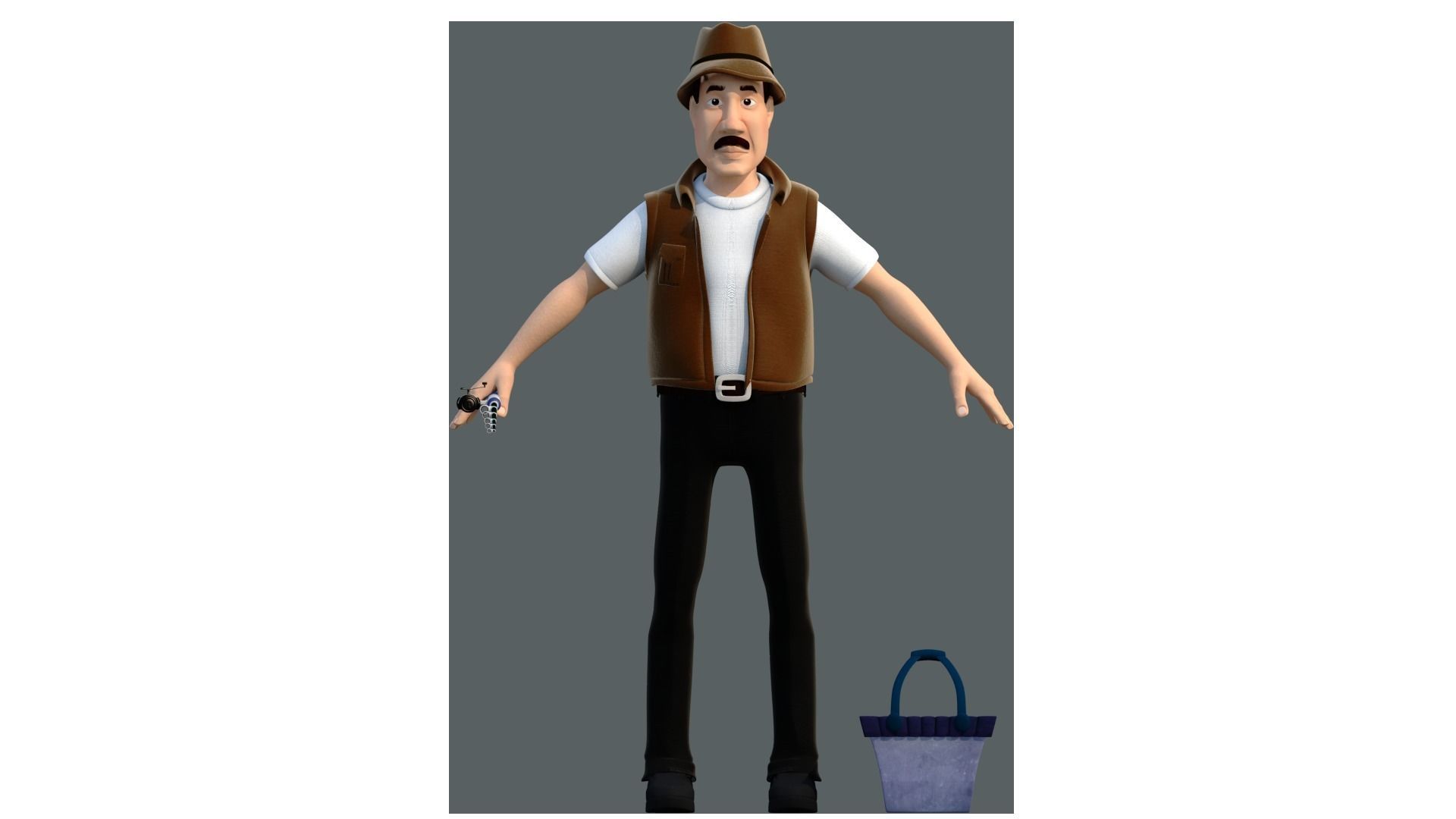 fisherman  D cartoon rigged character 3D model_4