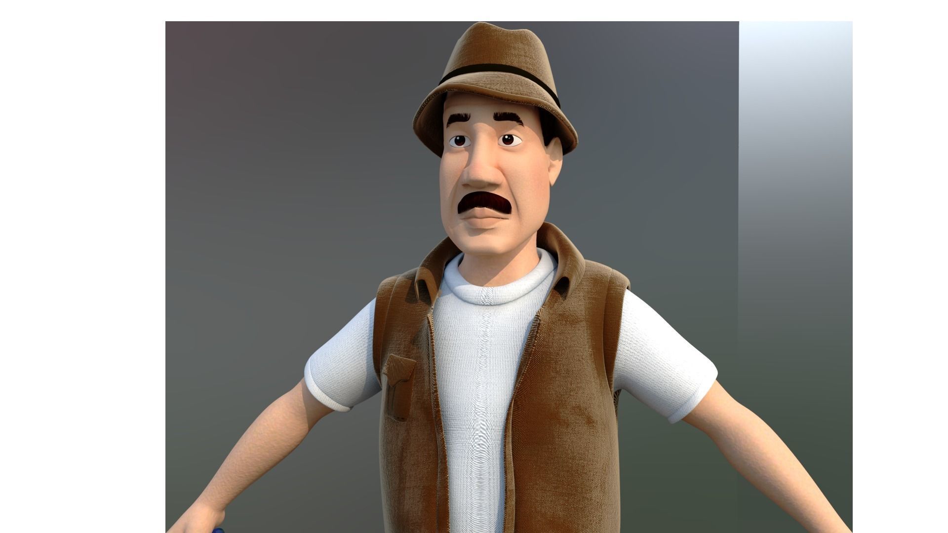 fisherman  D cartoon rigged character 3D model_1