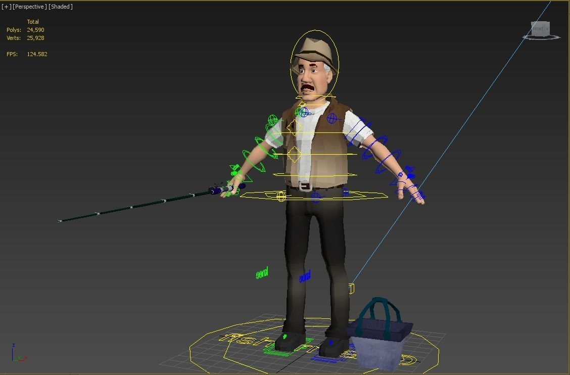 fisherman  D cartoon rigged character 3D model_2