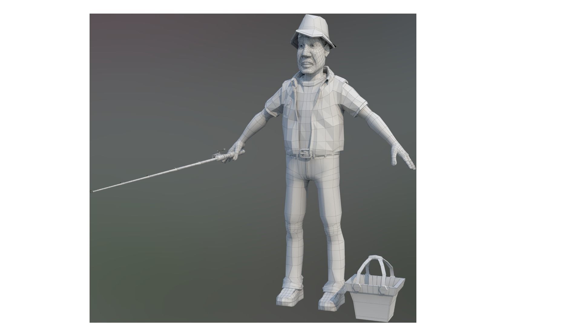 fisherman  D cartoon rigged character 3D model_5