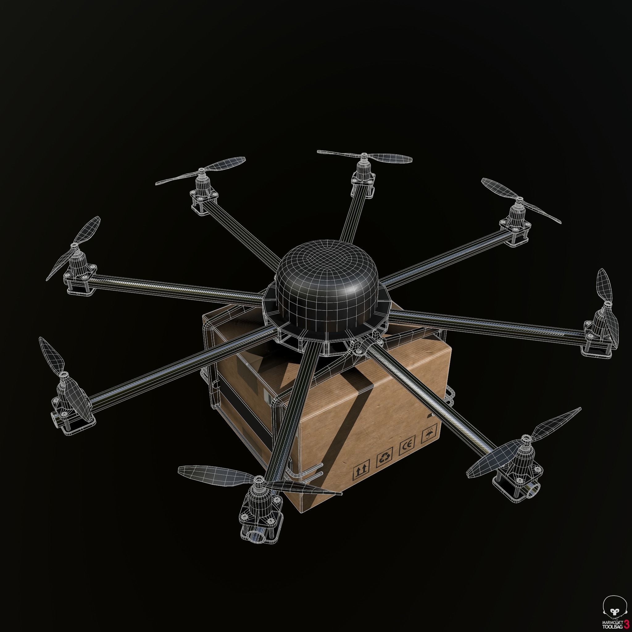 Cargo drone-medic and package 3D model_9