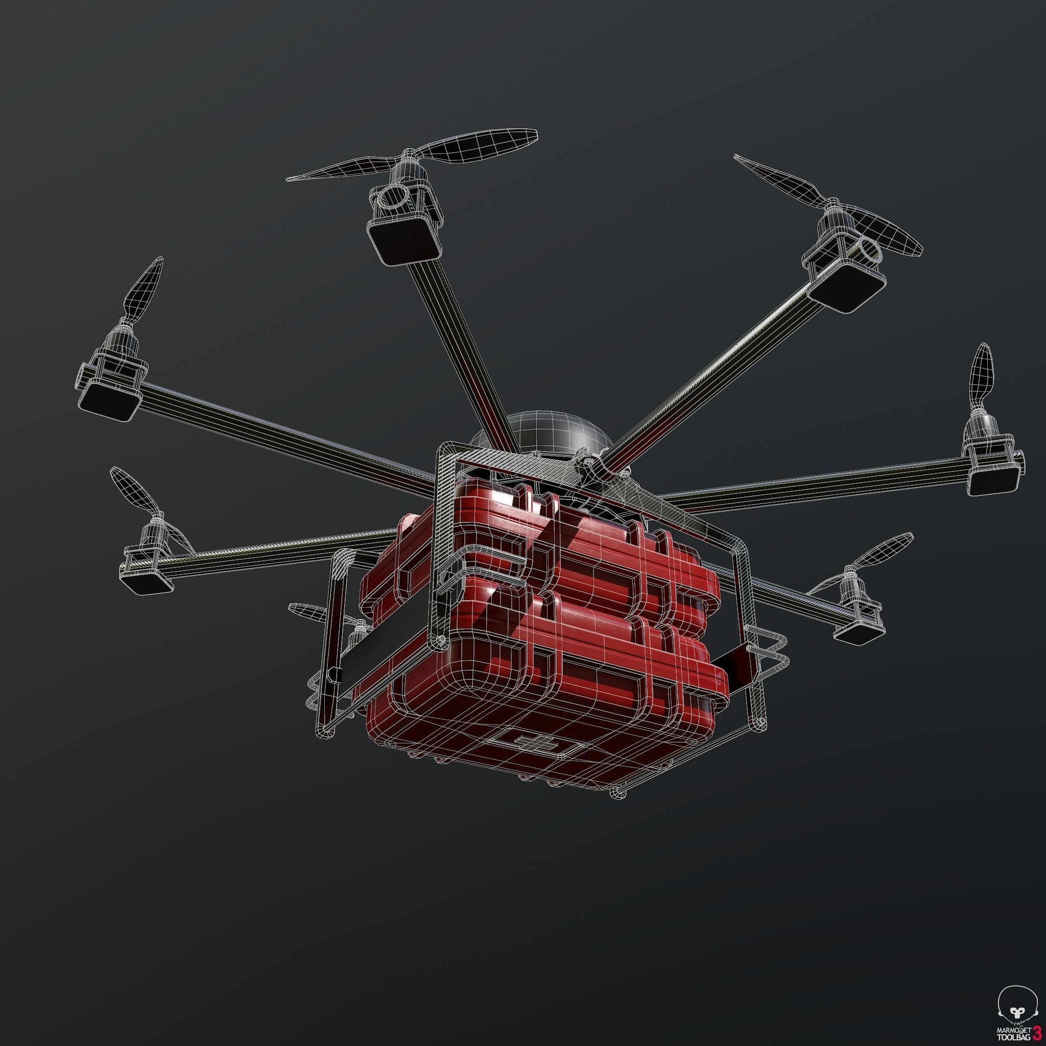 Cargo drone-medic and package 3D model_7