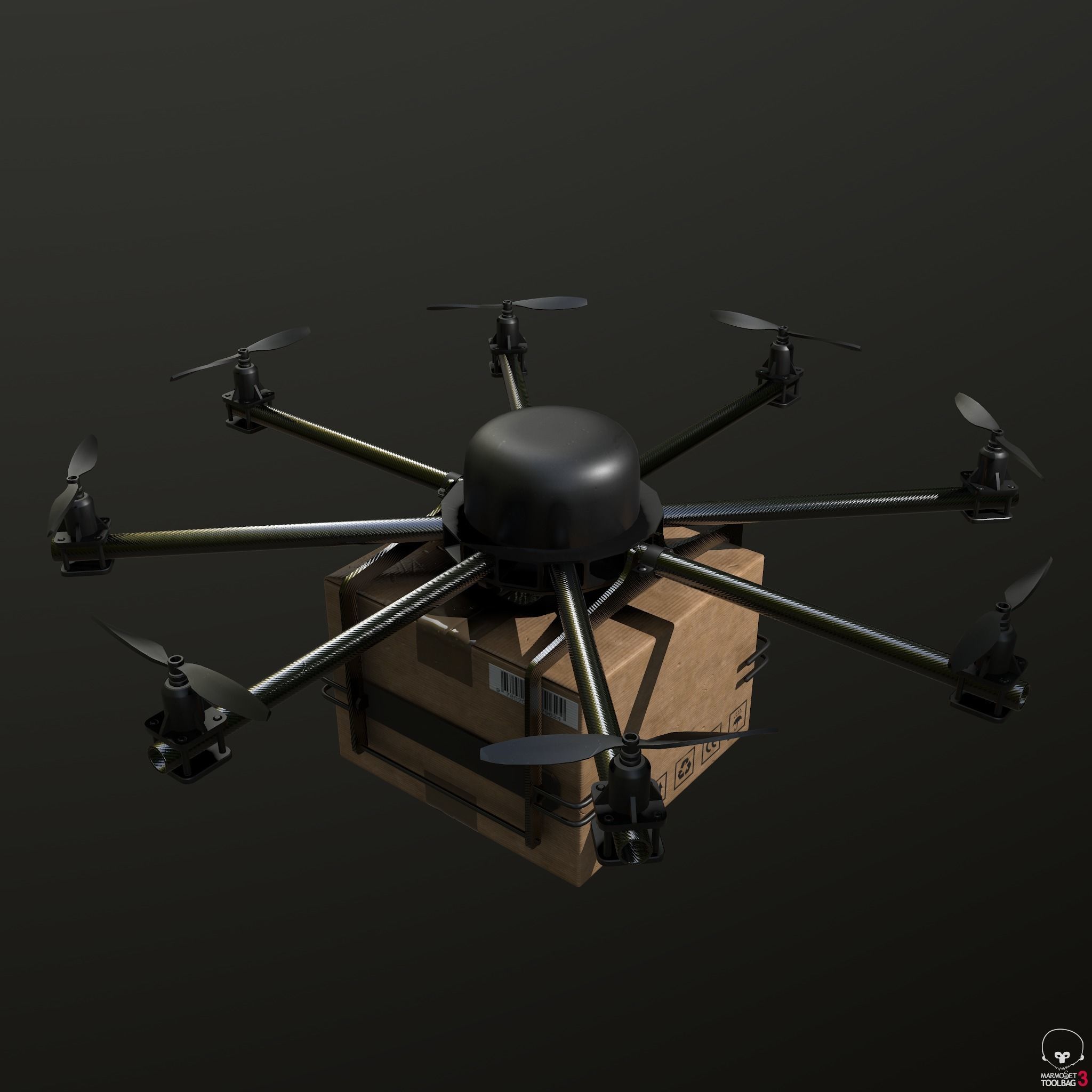 Cargo drone-medic and package 3D model_2