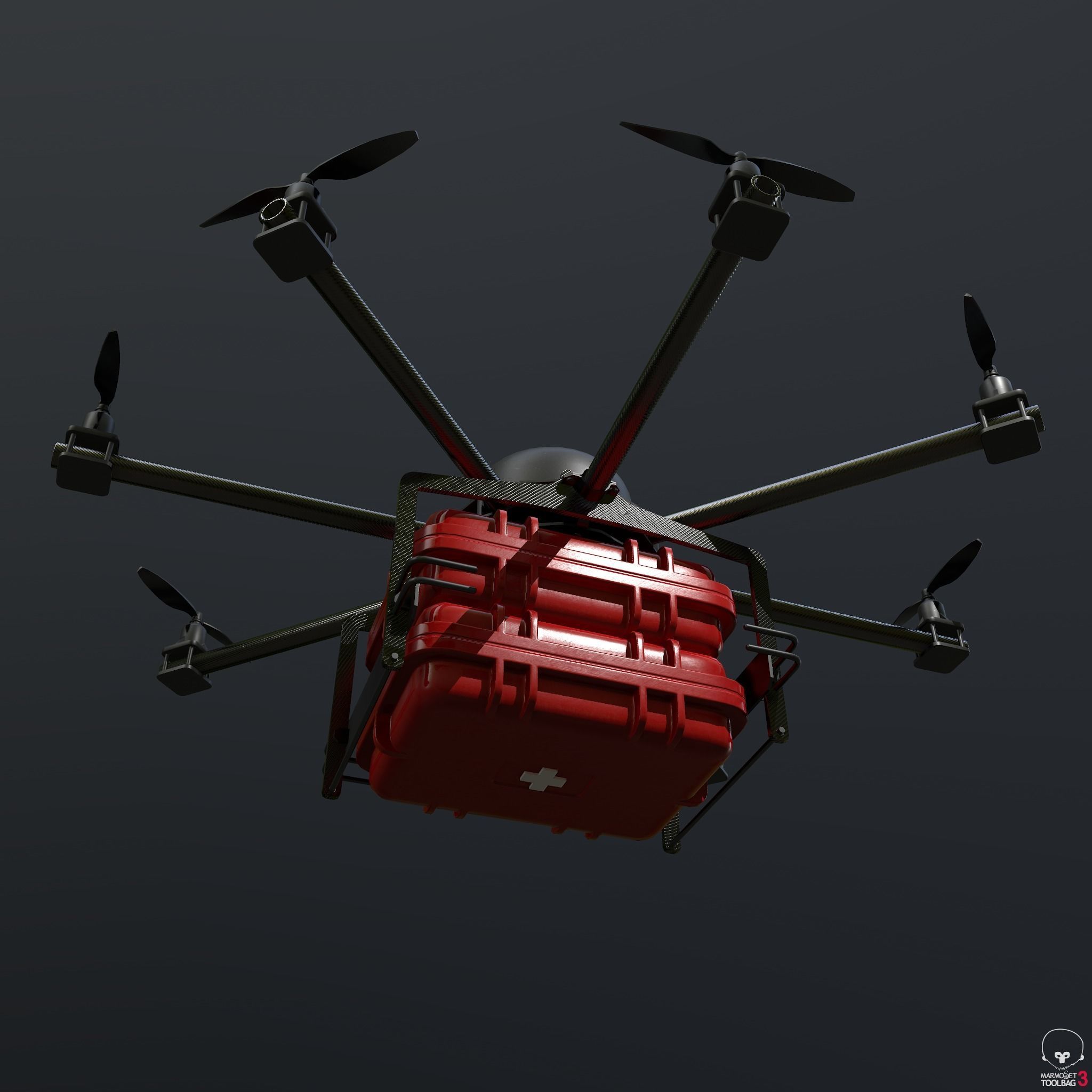 Cargo drone-medic and package 3D model_4