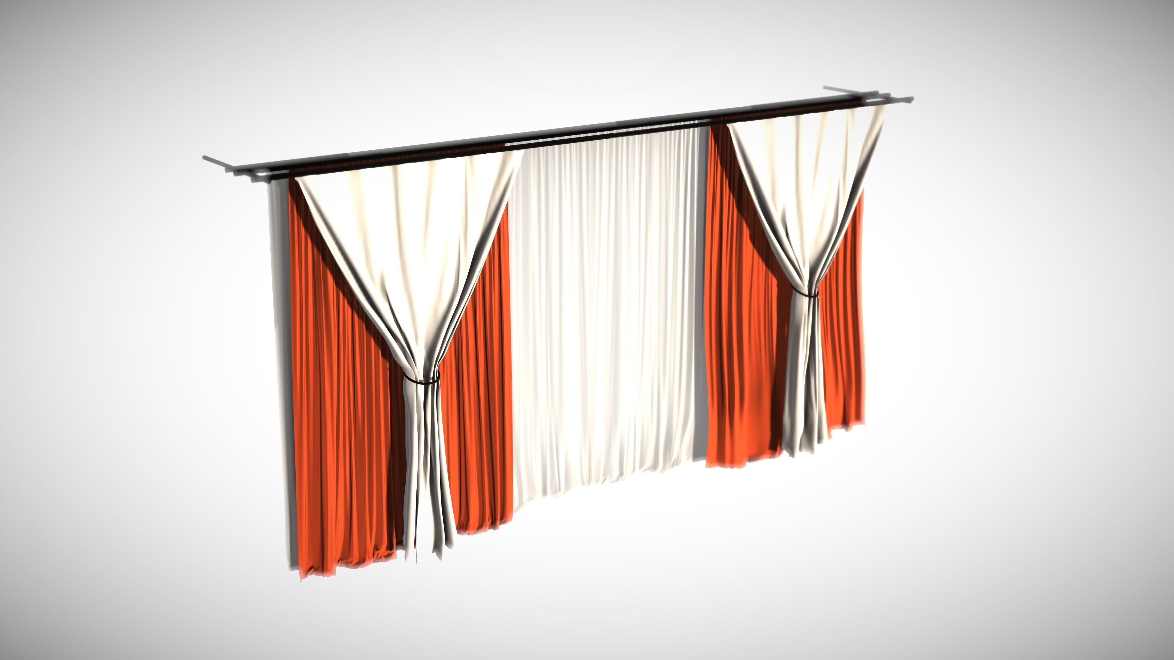 Curtain with orange and stripes Free 3D model_1