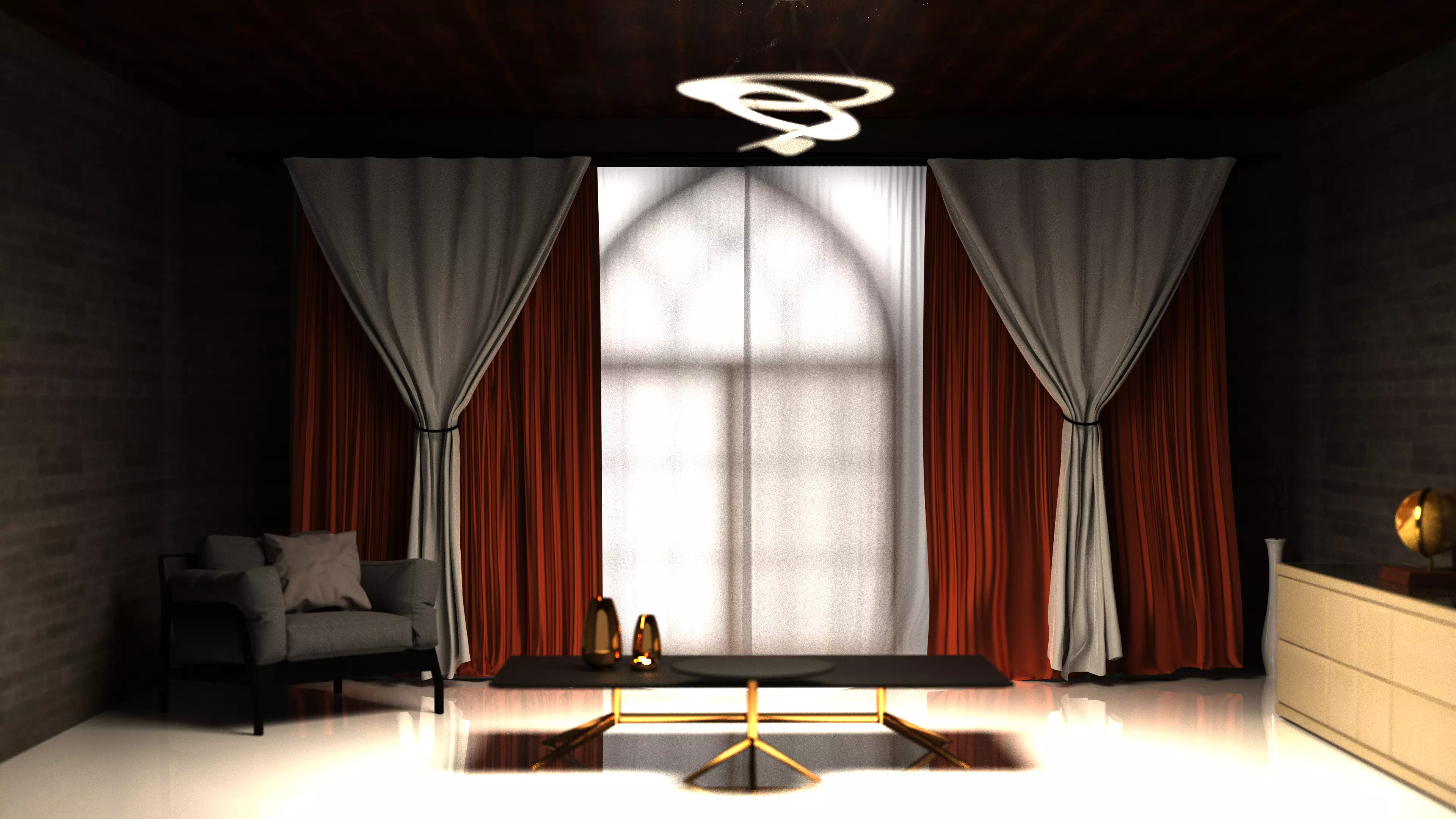 Curtain with orange and stripes Free 3D model_0