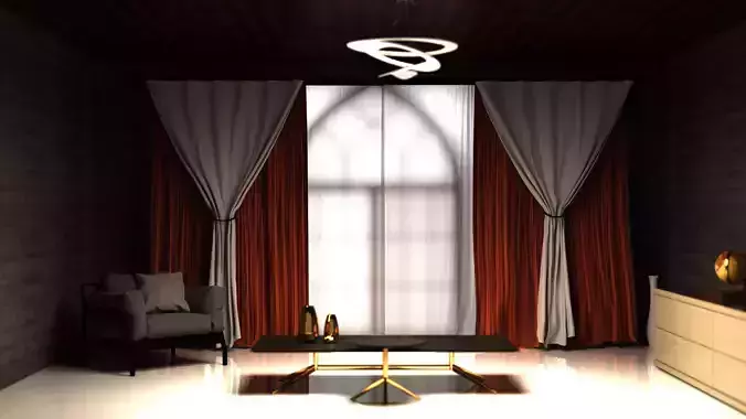 Curtain with orange and stripes