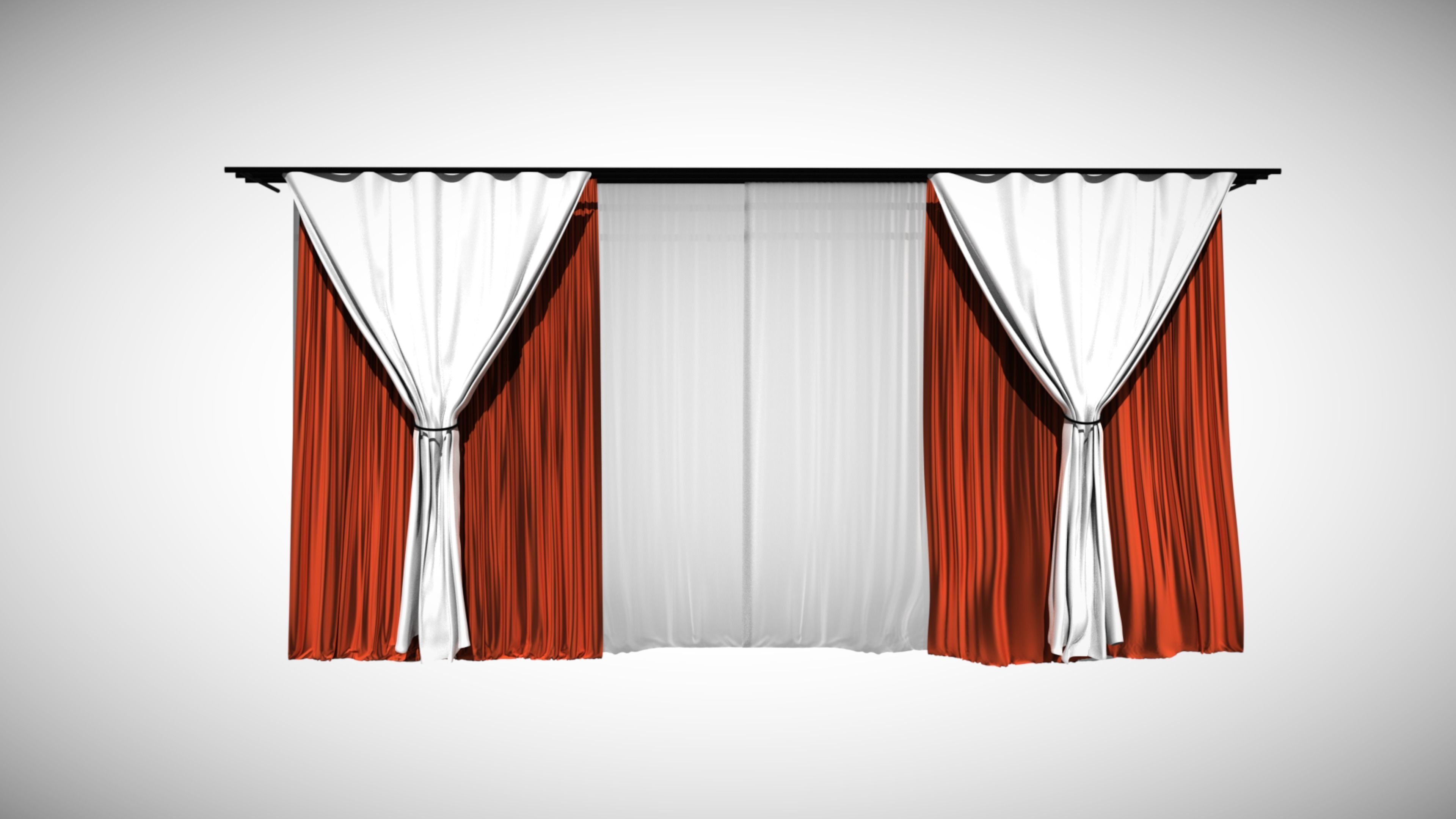 Curtain with orange and stripes Free 3D model_2