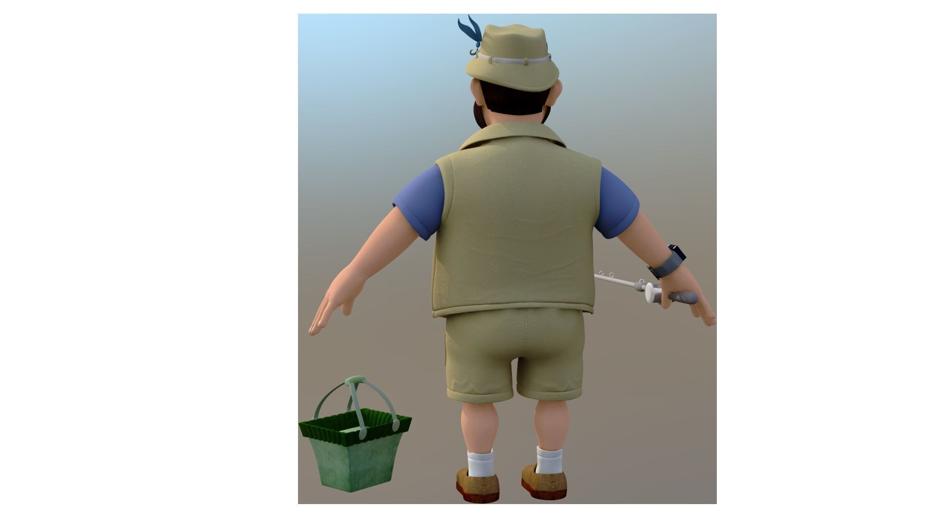 fisherman  F cartoon rigged character 3D model_3