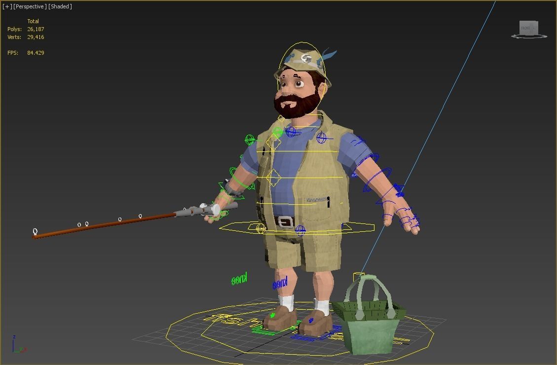 fisherman  F cartoon rigged character 3D model_2