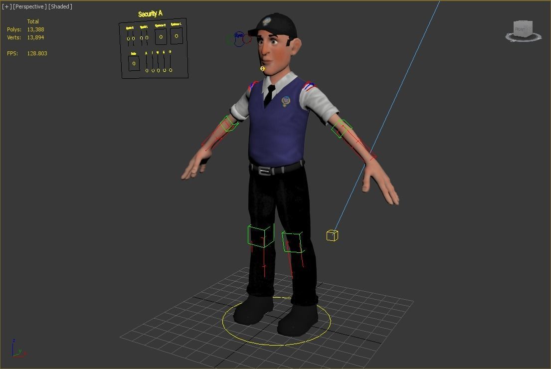 police man cartoon rigged character 3D model_2