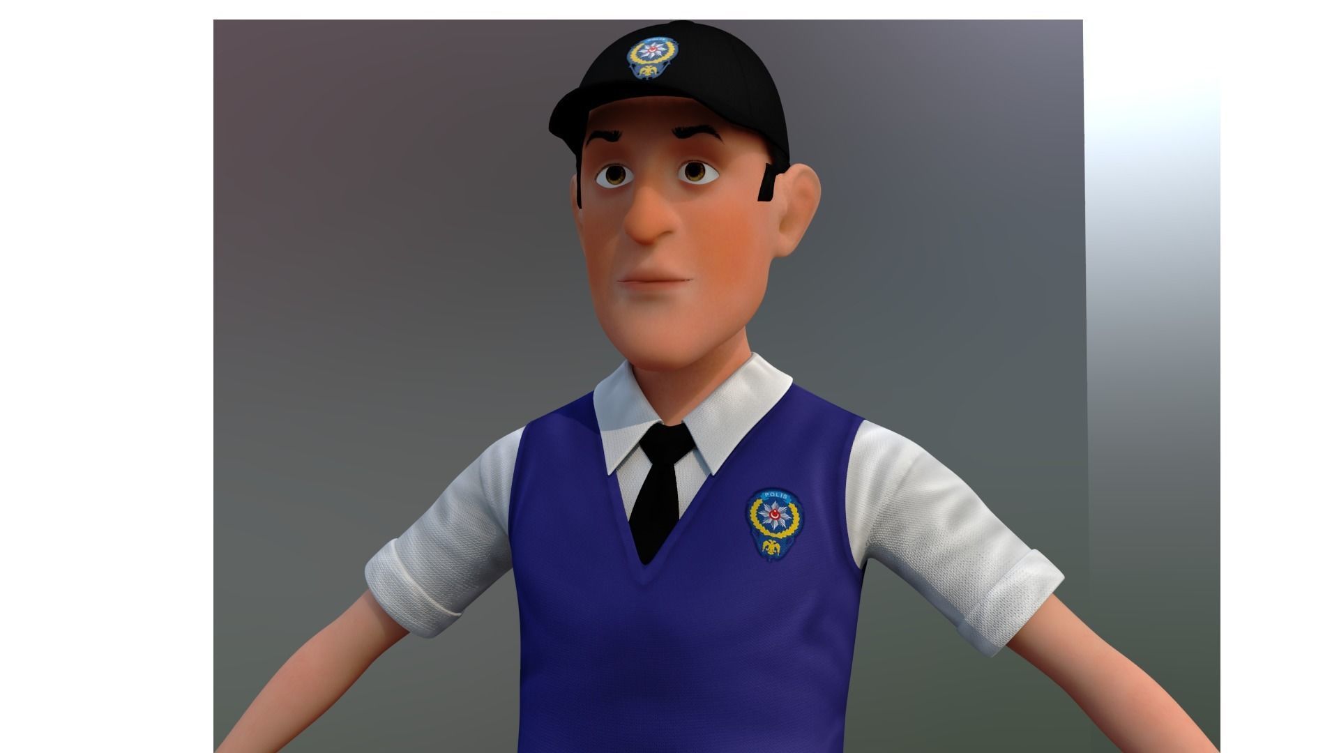 police man cartoon rigged character 3D model_1