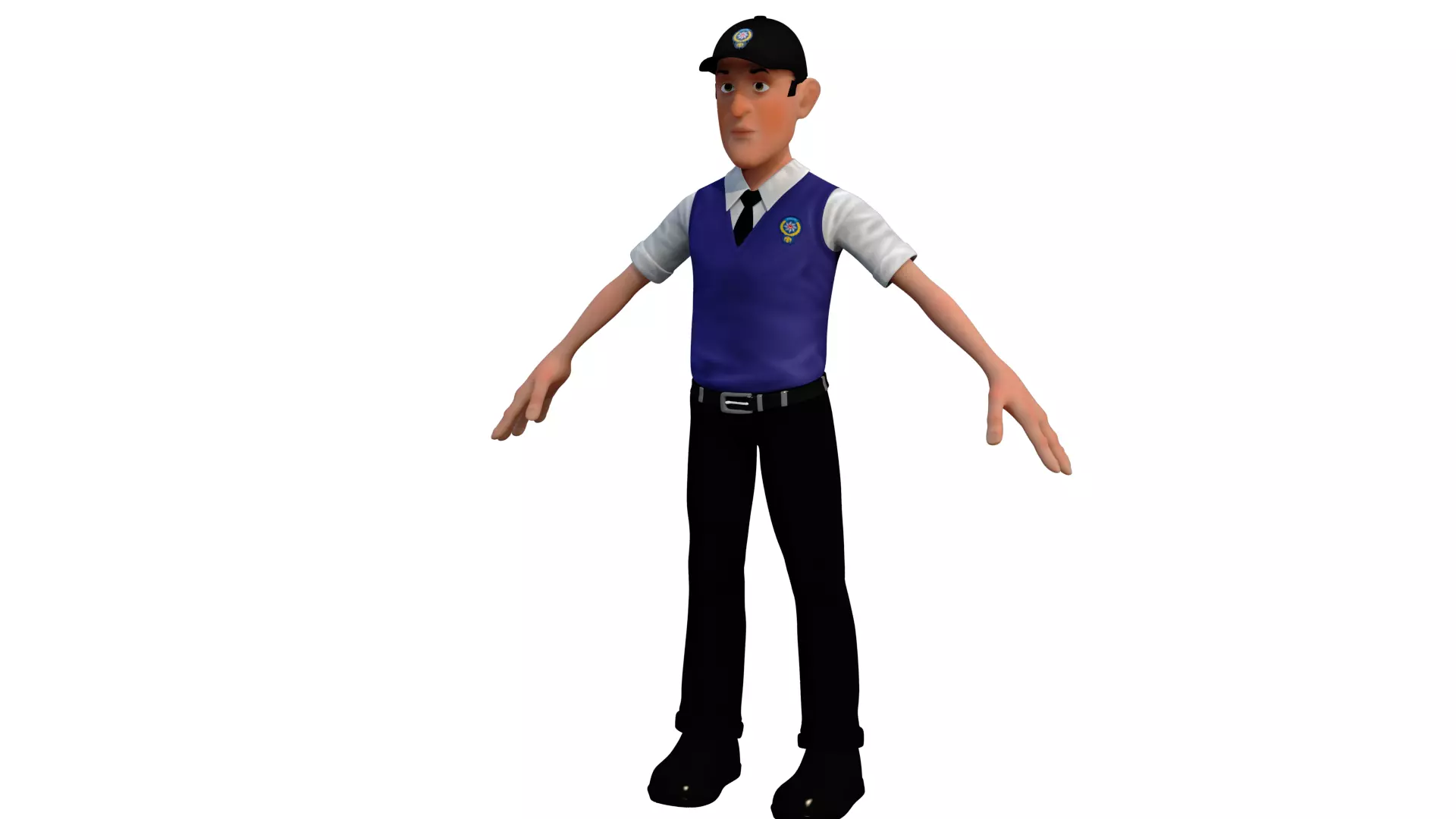 police man cartoon rigged character 3D model_0