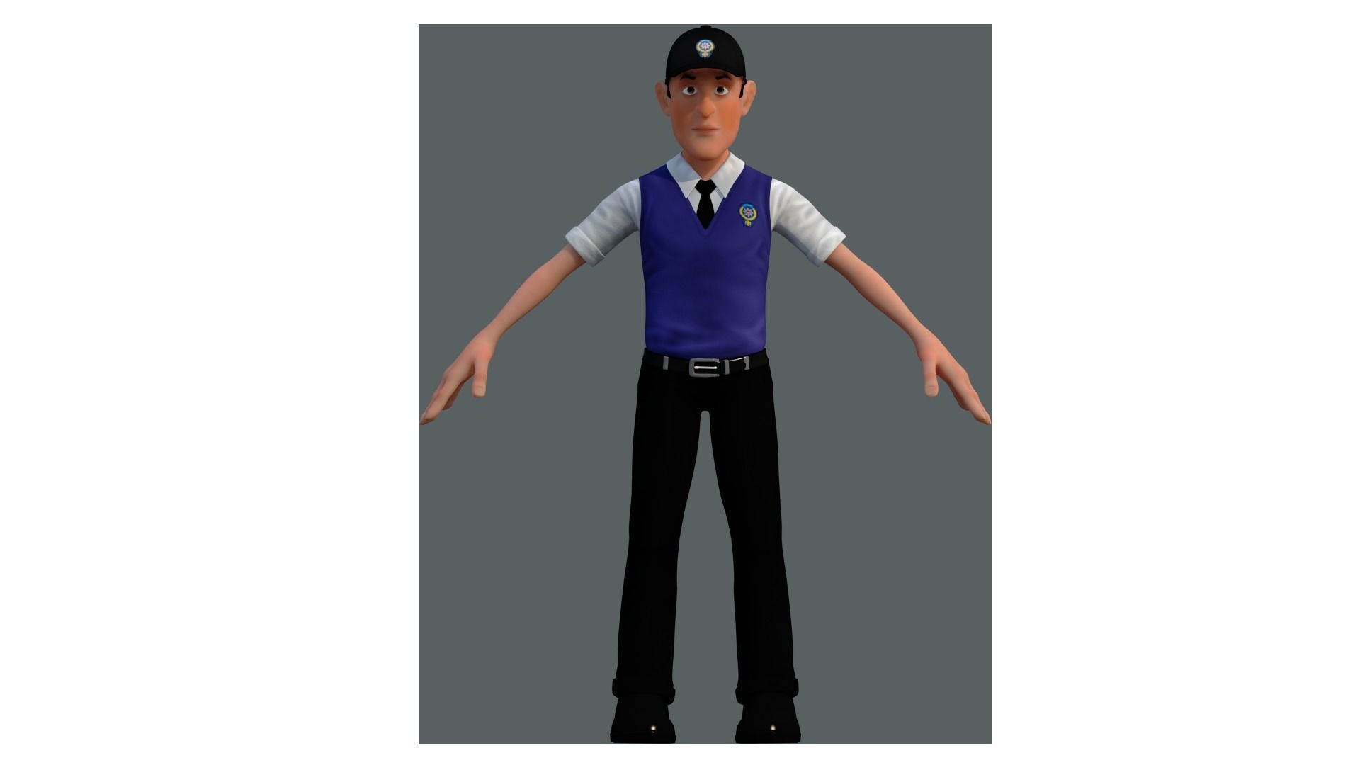 police man cartoon rigged character 3D model_4