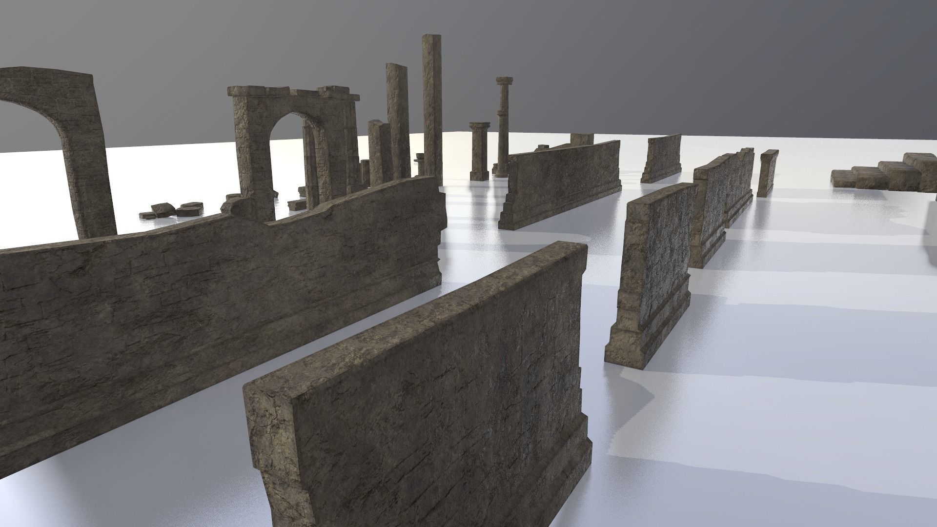 Temple ruins construction kit Low-poly 3D model_8