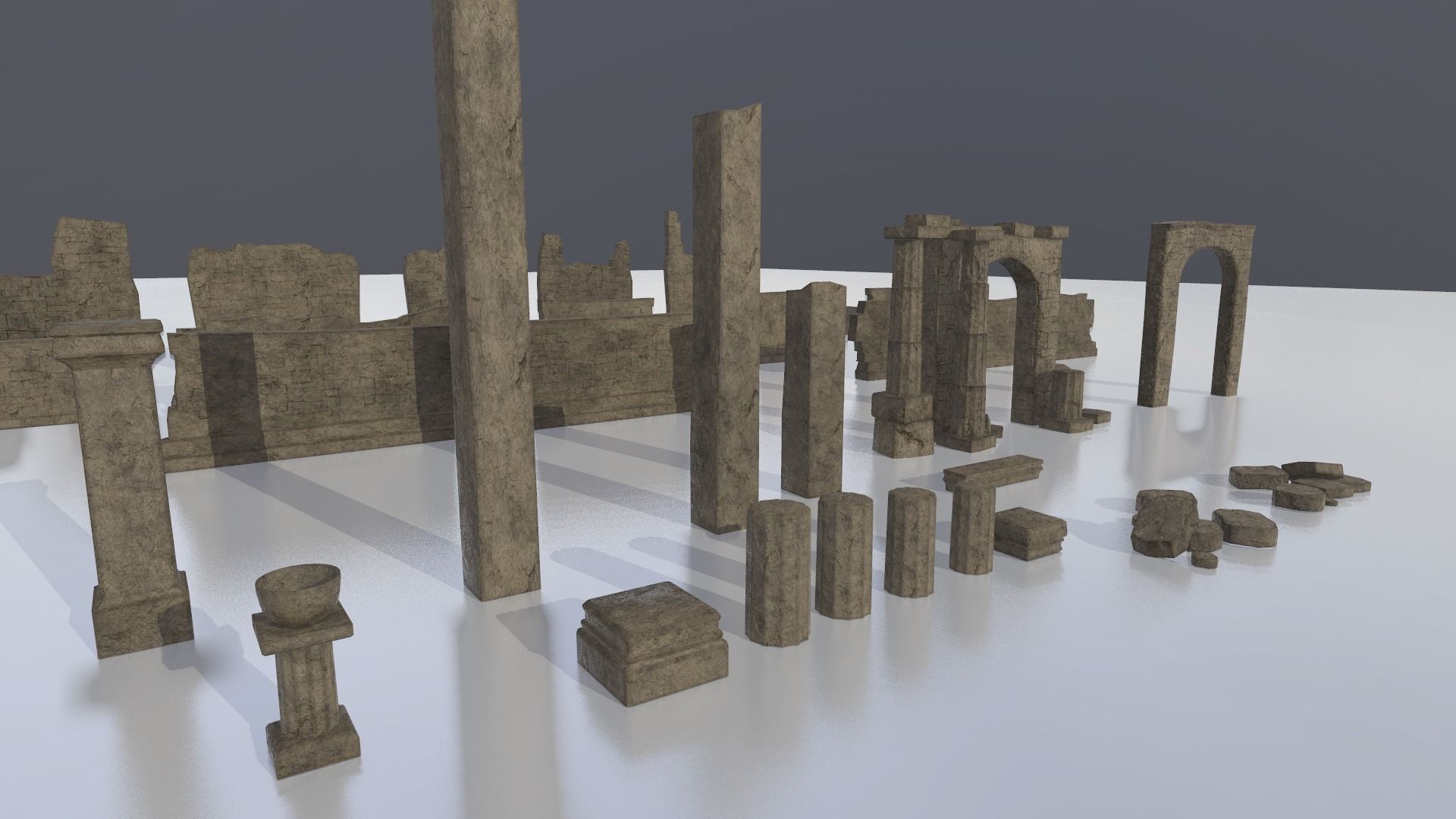Temple ruins construction kit Low-poly 3D model_6