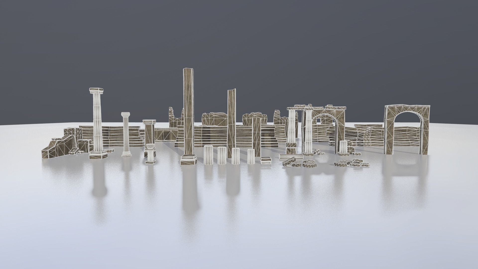 Temple ruins construction kit Low-poly 3D model_11