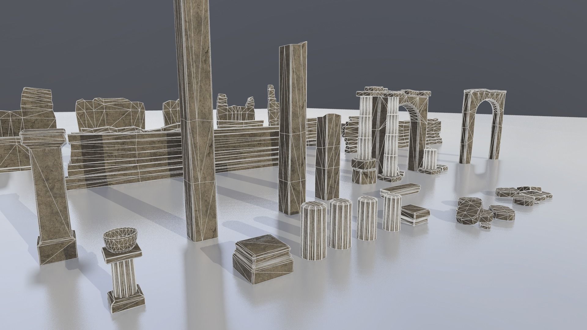 Temple ruins construction kit Low-poly 3D model_7