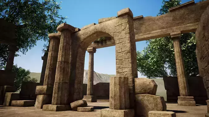Temple ruins construction kit Low-poly 3D model