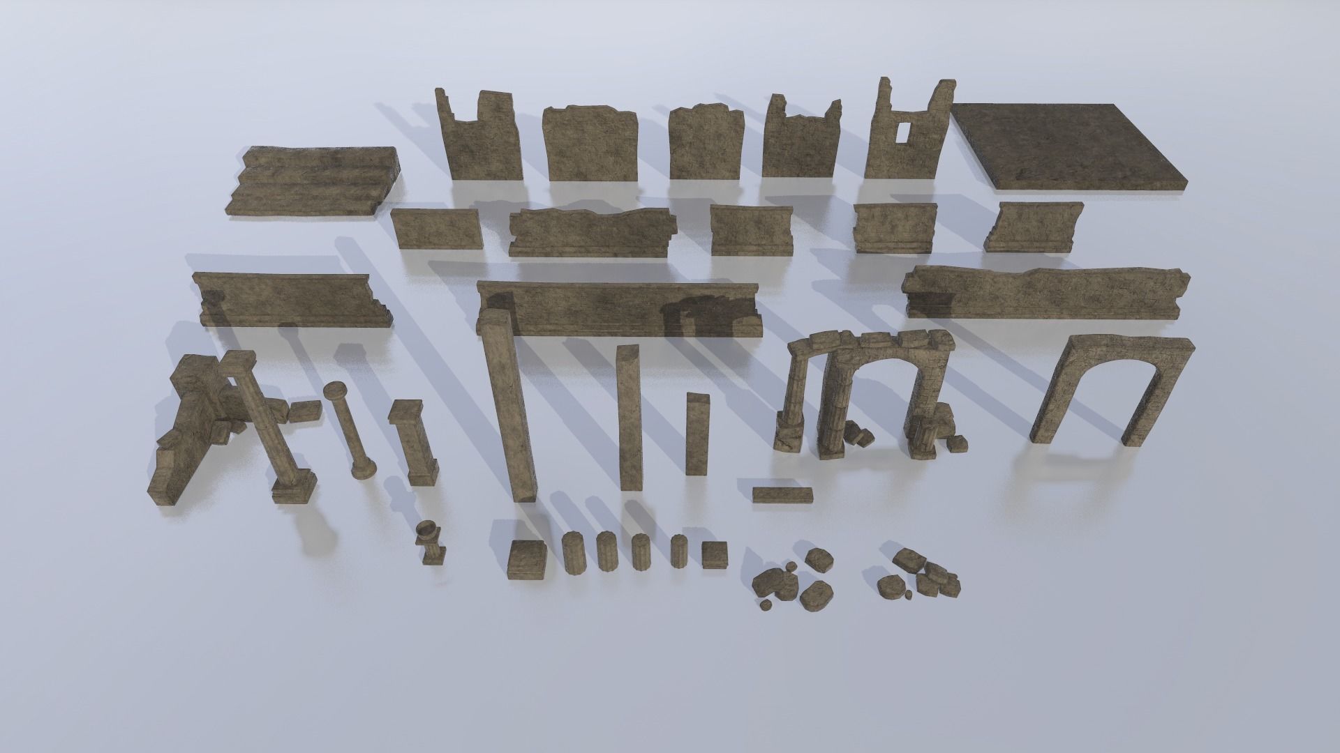 Temple ruins construction kit Low-poly 3D model_3