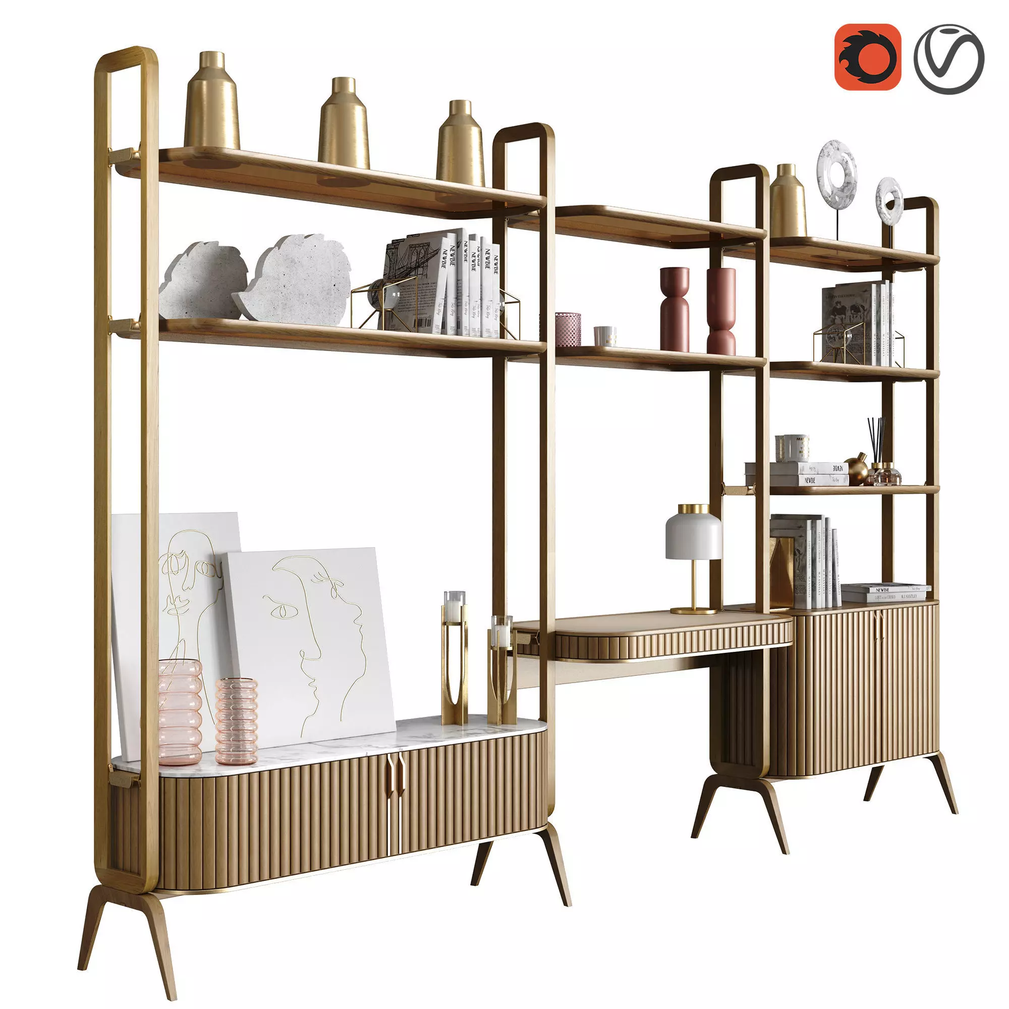 EDEN ROCK Bookcase with 3 elements Design Sacha Lakic 3D model_0