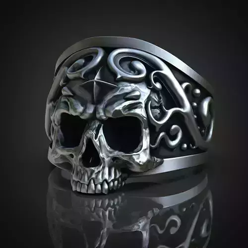 Ornate Half Skull Ring