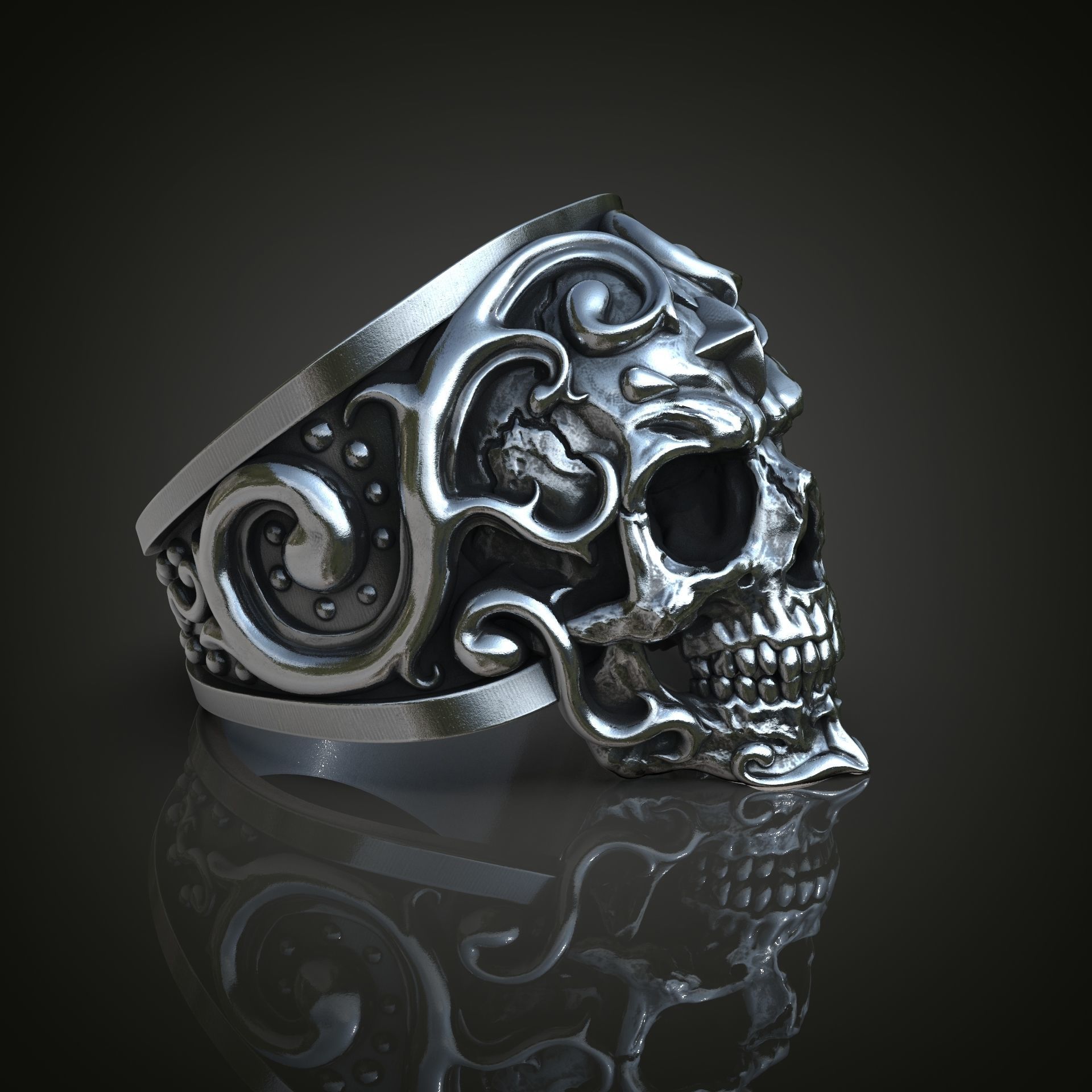 Ornate Skull Ring 3D print model_1