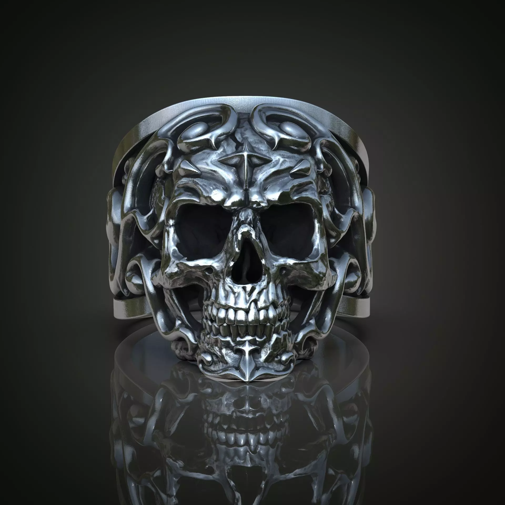Ornate Skull Ring 3D print model_0