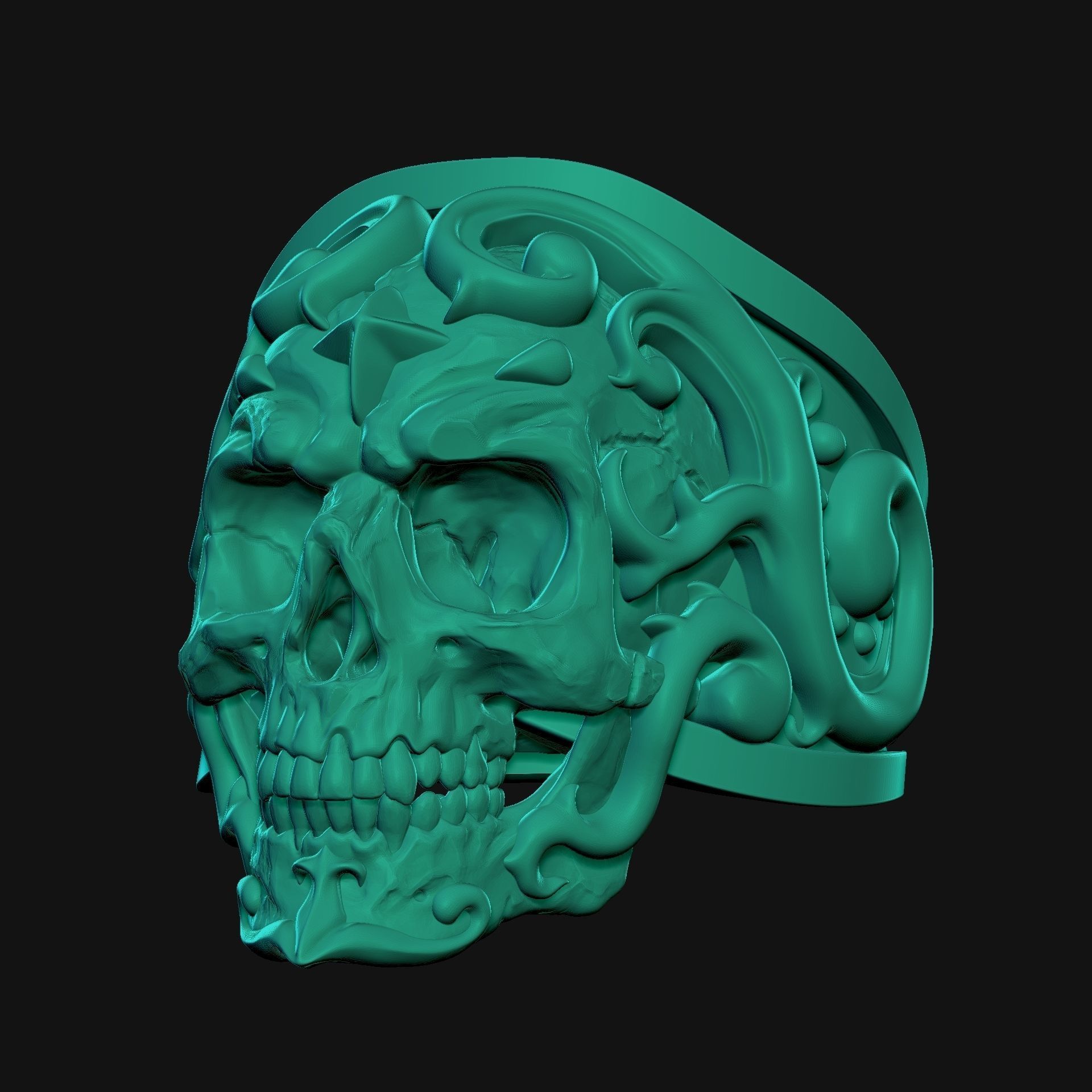 Ornate Skull Ring 3D print model_6