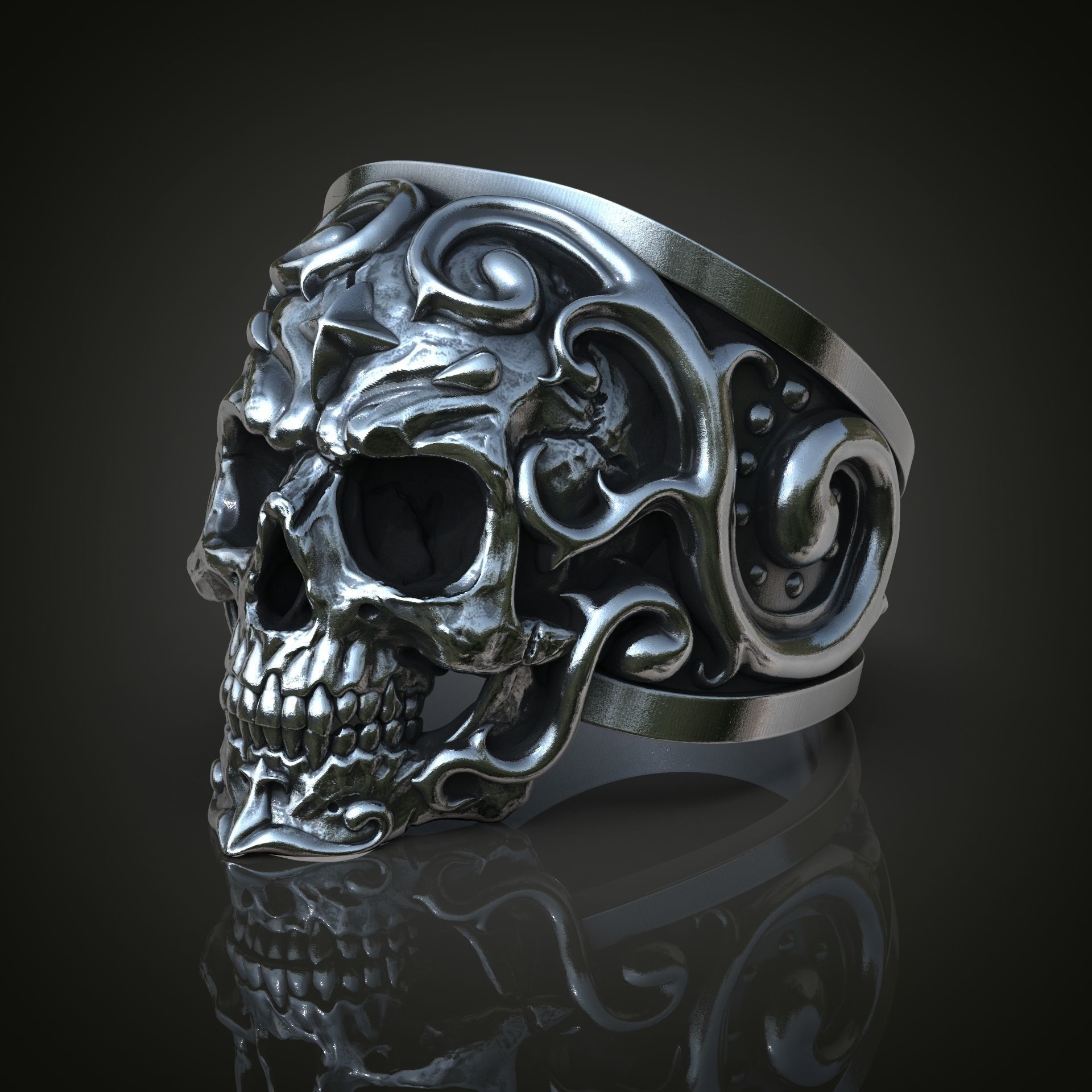 Ornate Skull Ring 3D print model_2