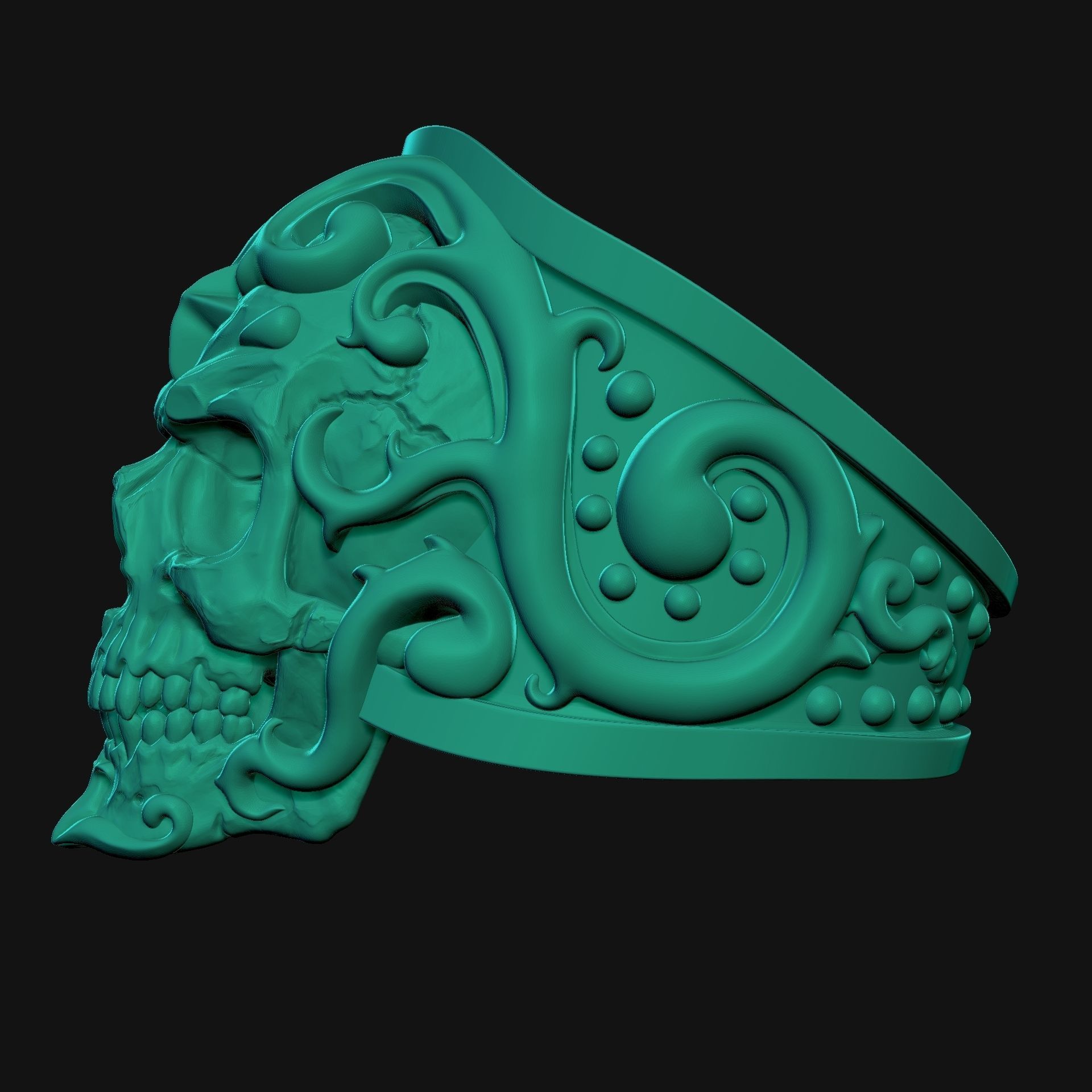 Ornate Skull Ring 3D print model_7