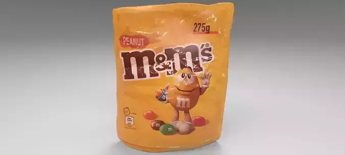 M and M s 3D model bag of orange candy Low-poly 3D model