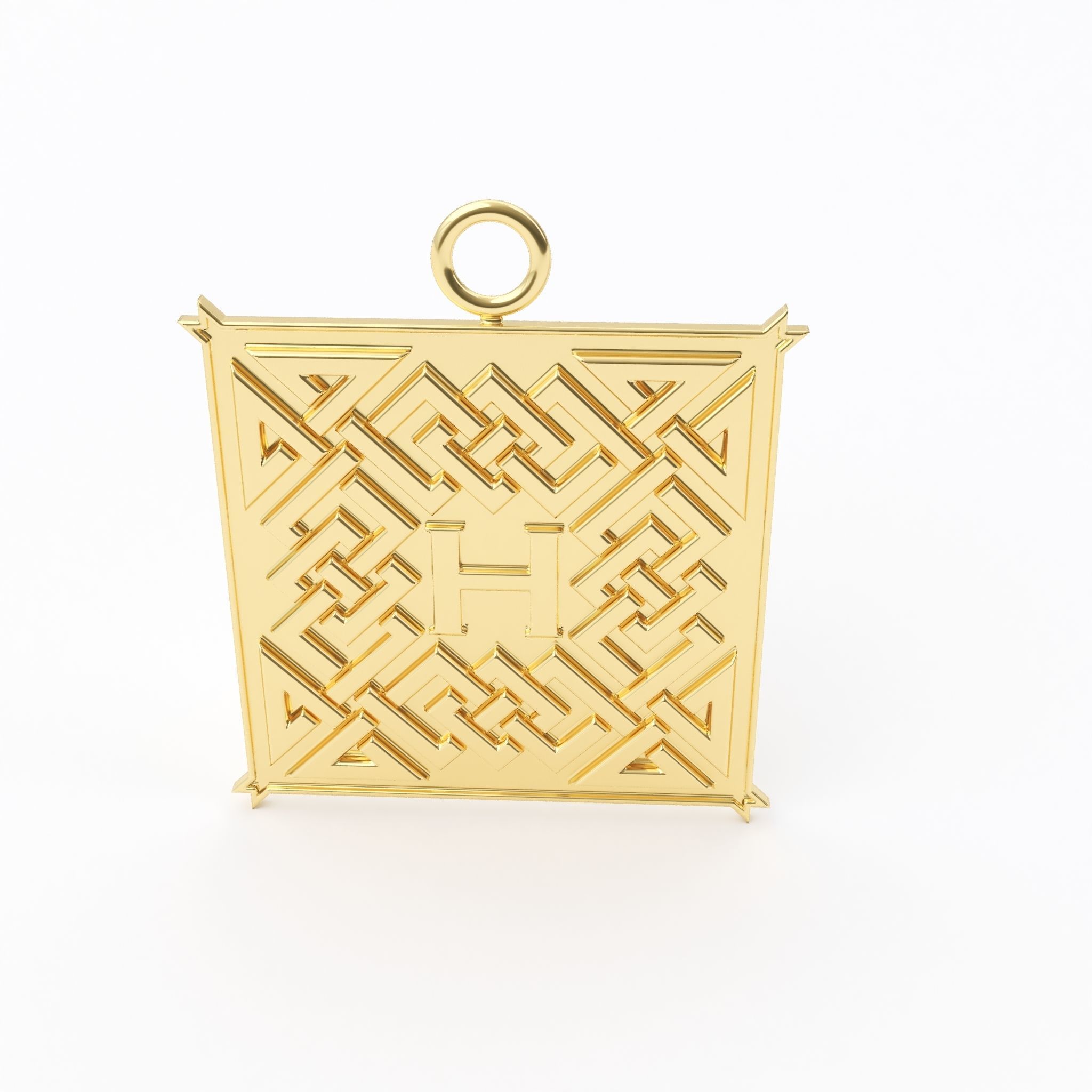 Celtic pendant letter H 3D print model_2