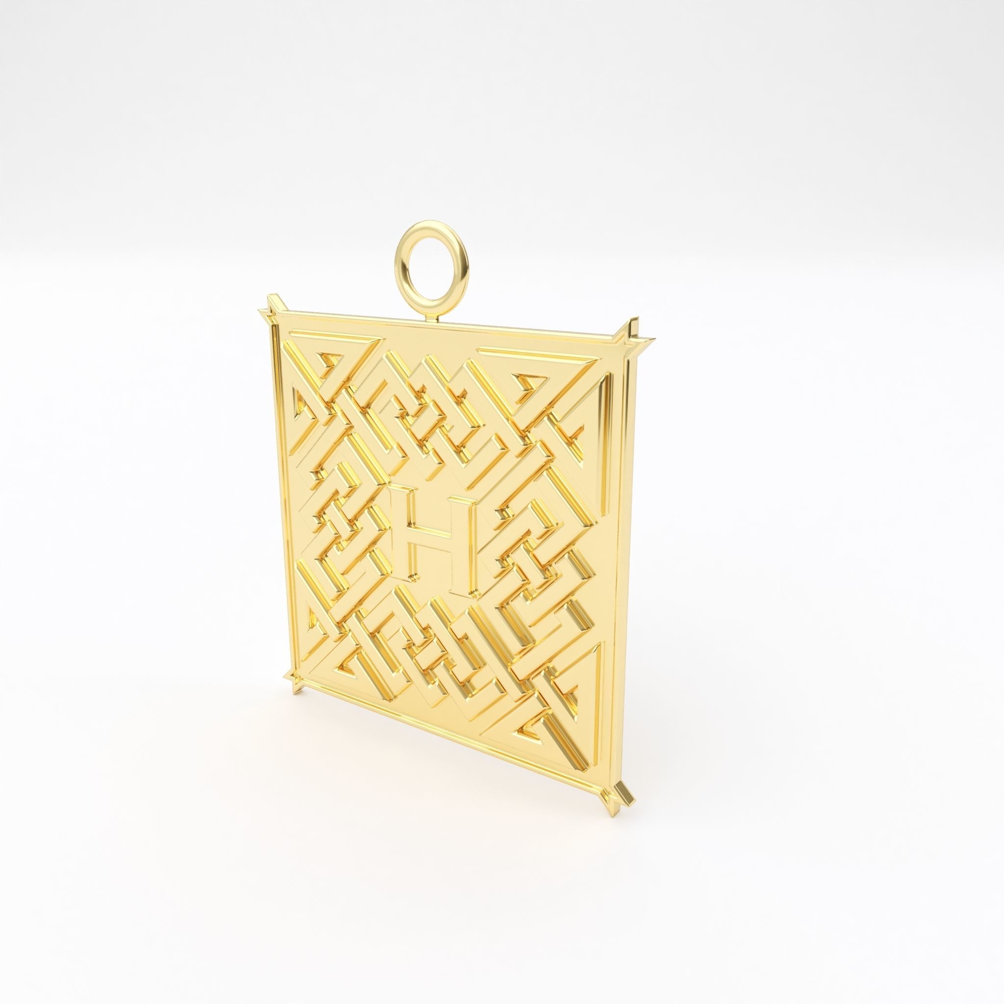 Celtic pendant letter H 3D print model_6
