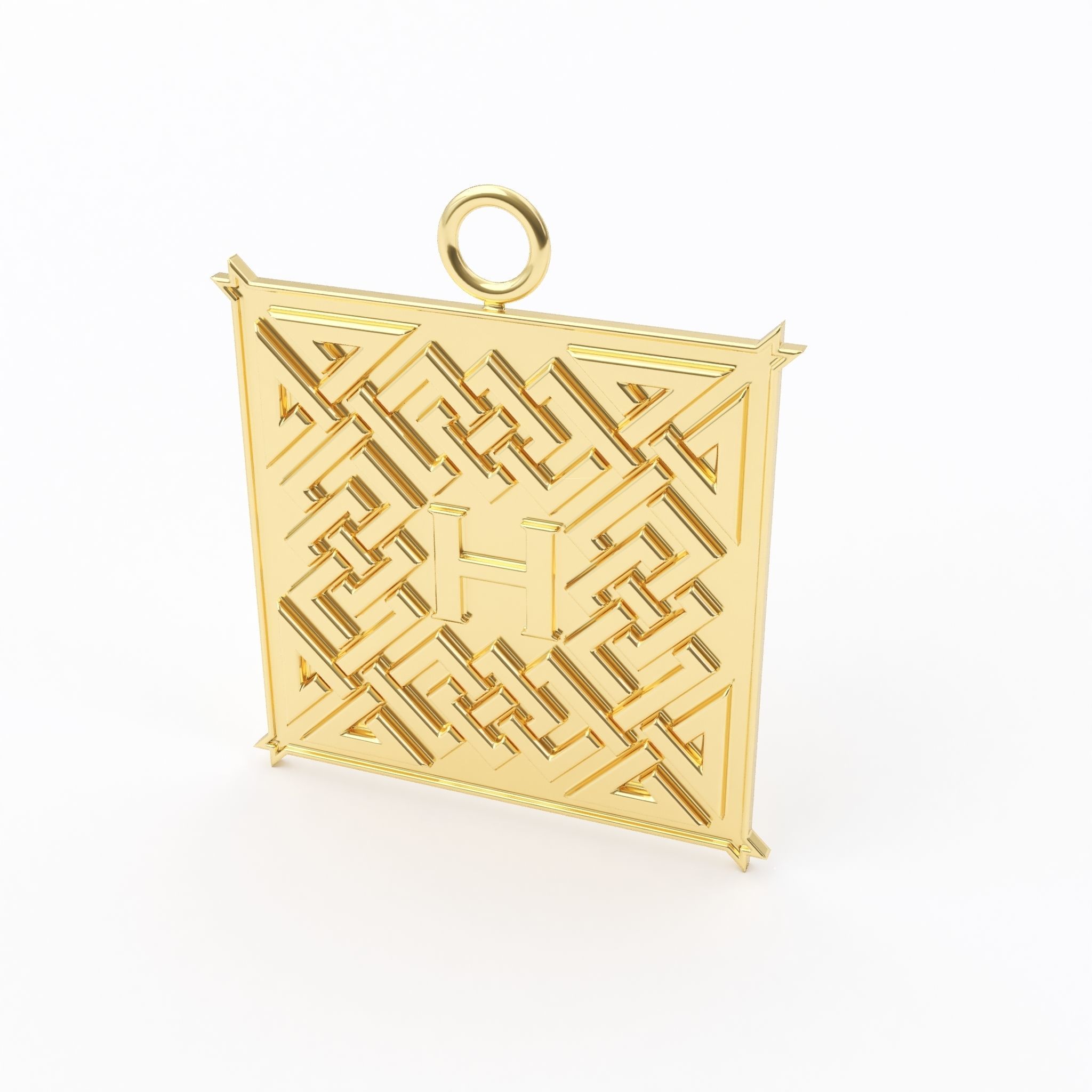 Celtic pendant letter H 3D print model_3