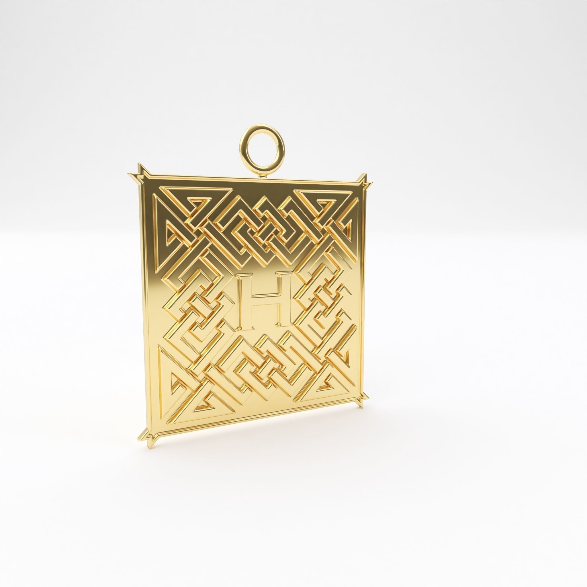 Celtic pendant letter H 3D print model_5