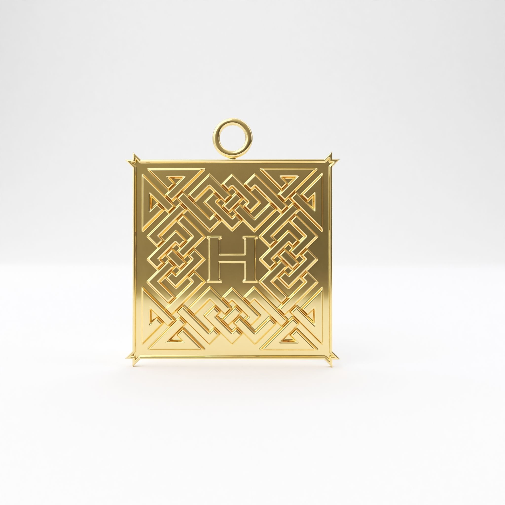 Celtic pendant letter H 3D print model_4