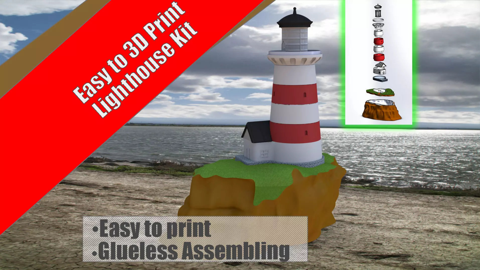 Easy 3D Printable Lighthouse Kit Easy Glueless Assembly 3D print model_0