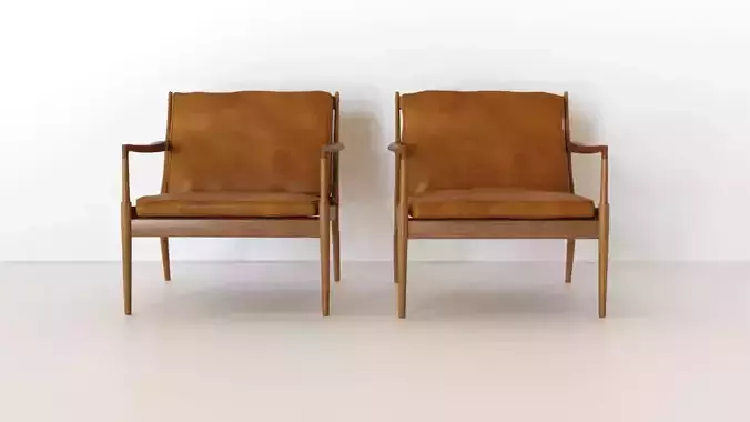 Pair of Rosewood and Leather Lounge Chairs 3D model