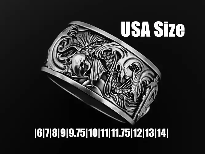 Carp and waves ring 3D print model