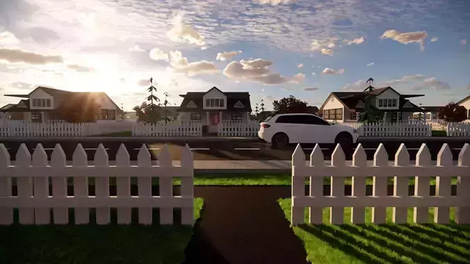 3D Neighborhood Model 2 residential area with houses and trees 3D model