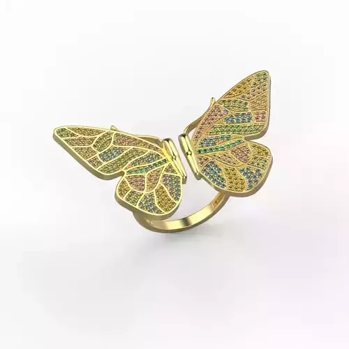Women ring butterfly with gems 3dm stl CAD