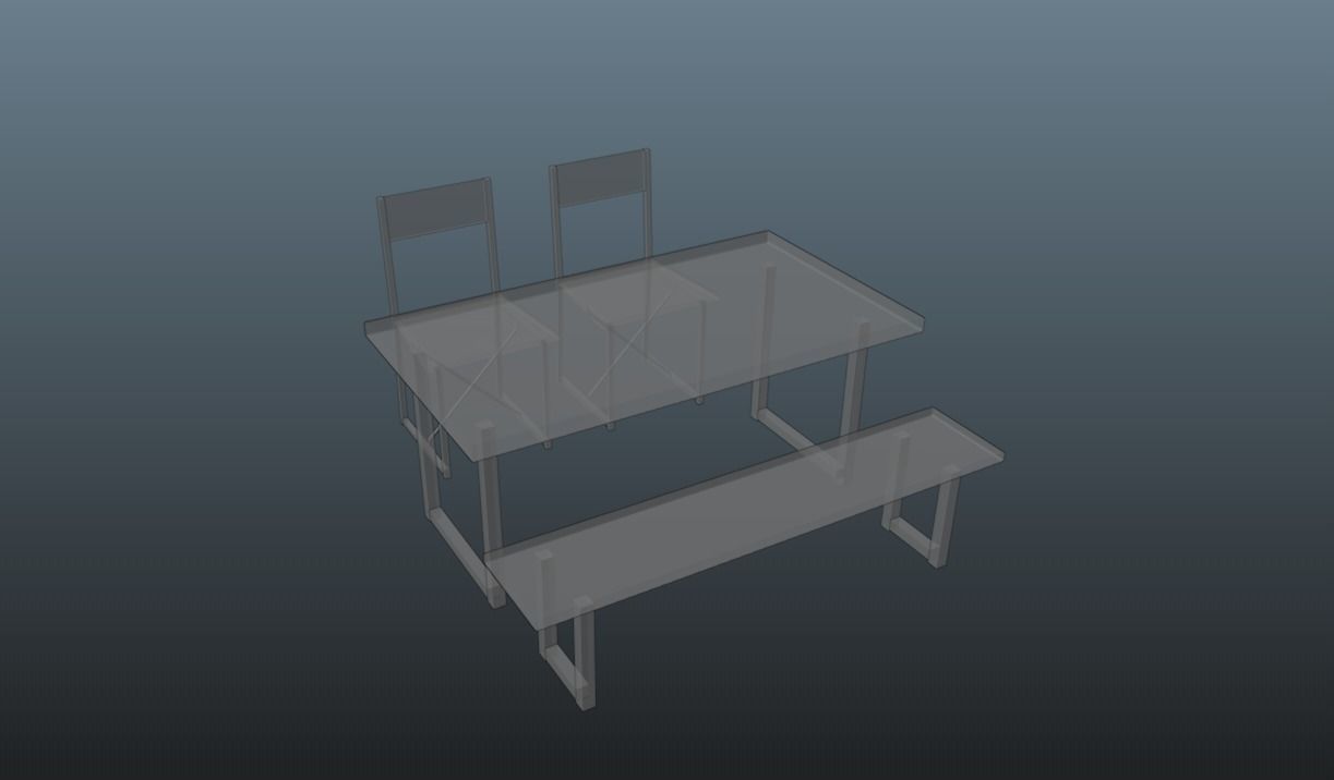 Table Set with 2 Chair and Bench 3D model_5